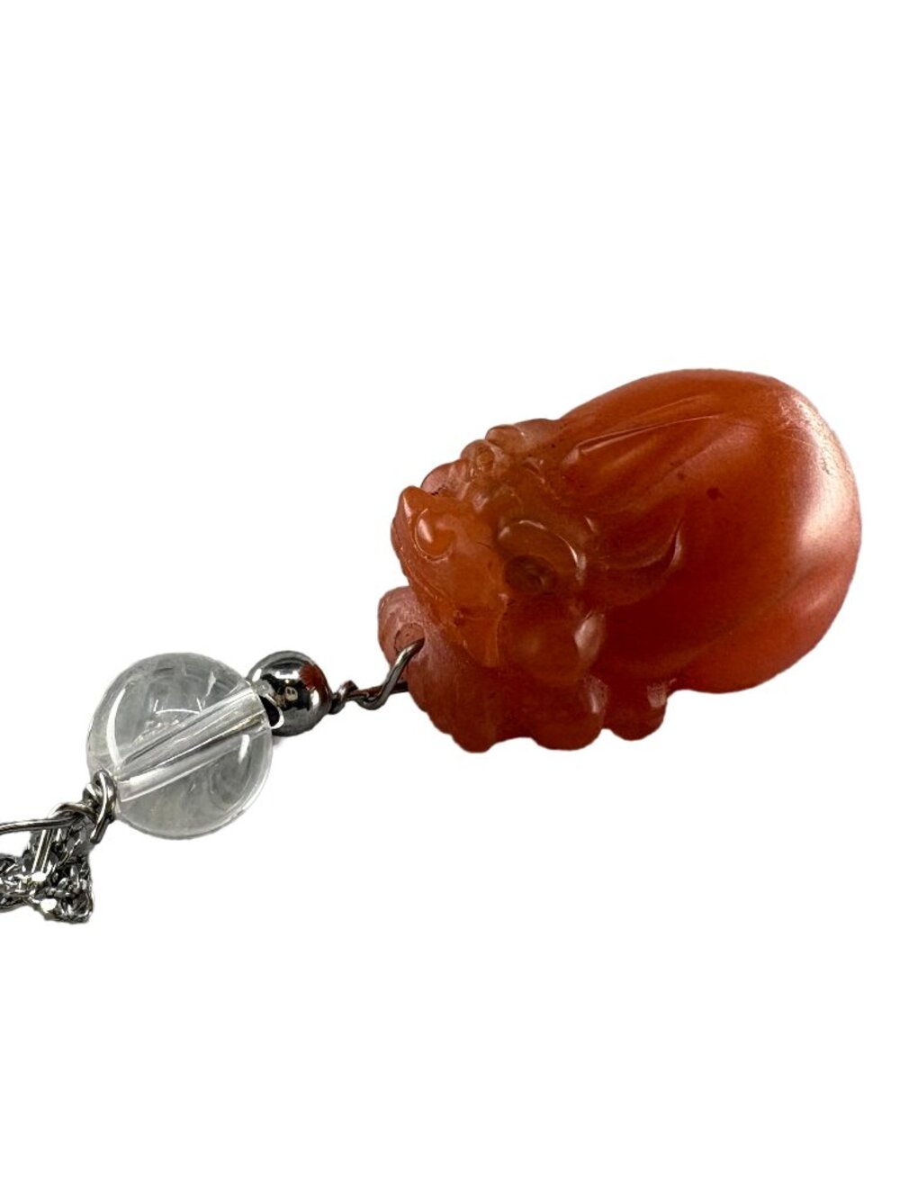 Natural Red Agate Pi Xiu Pendant Necklace 18" Stainless Steel Feng Shui Wealth
